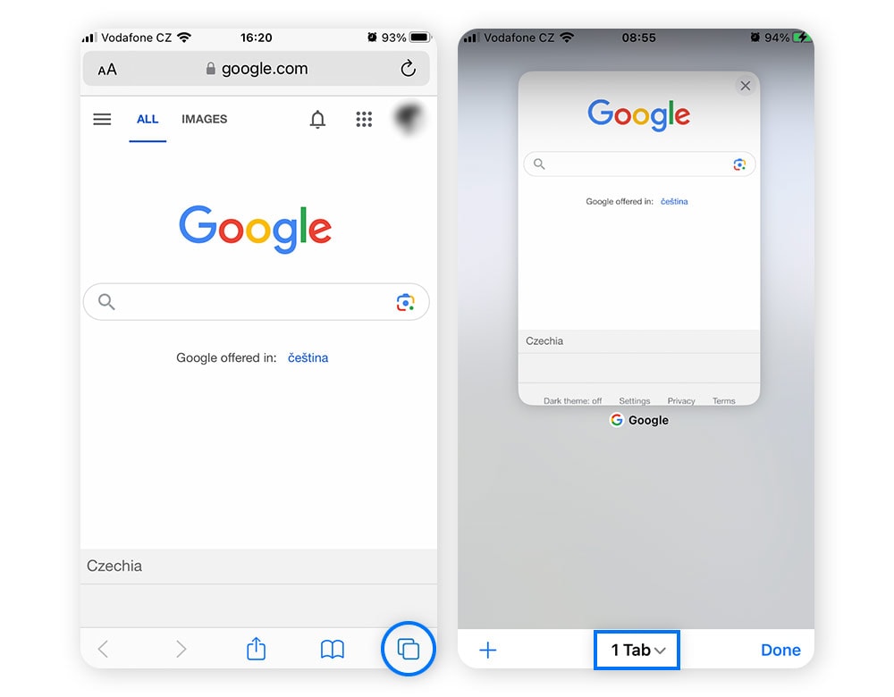 Screenshot der Google-Website im Inkognito-Fenster in Safari.