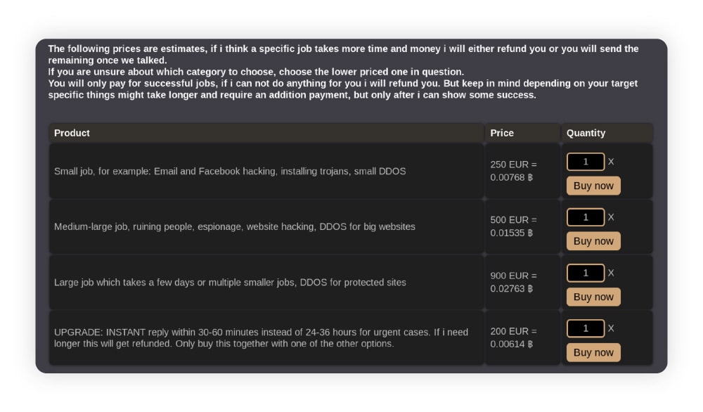 Screenshot: Website im Darknet