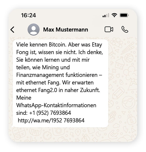 Ein Chat-Austausch, der einen WhatsApp-Krypto-Betrug veranschaulicht.