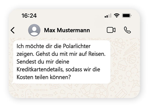 Ein Chat-Austausch, der einen WhatsApp-Dating-Betrug veranschaulicht.