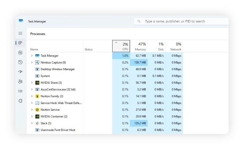 Screenshot: CPU-Auslastung im Task-Manager eines PCs