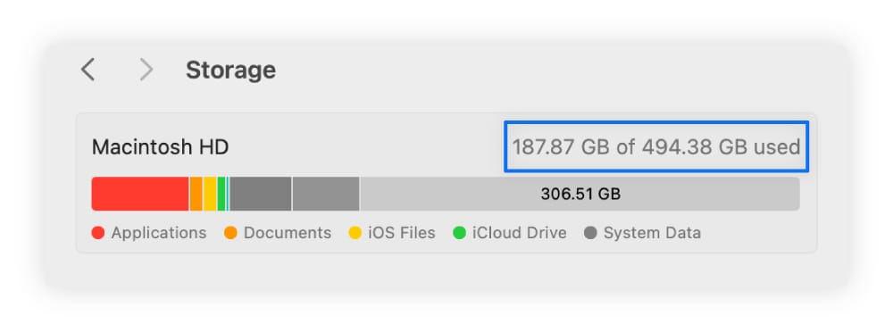 Screenshot,: Speicherstatistiken eines Mac-Computers