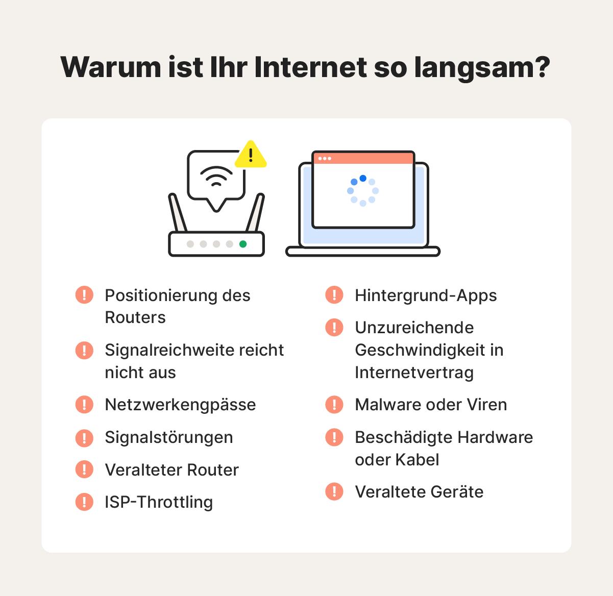 Eine Liste möglicher Gründe, warum Ihr Internet so langsam ist.