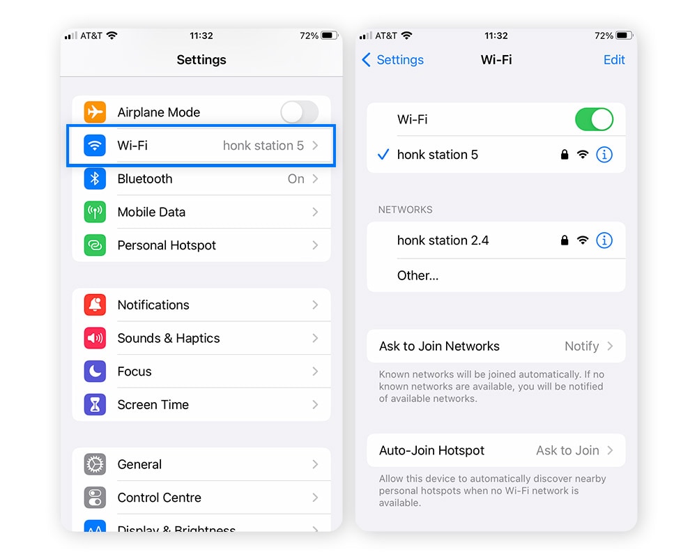Screenshots: iOS-Einstellungen > WLAN