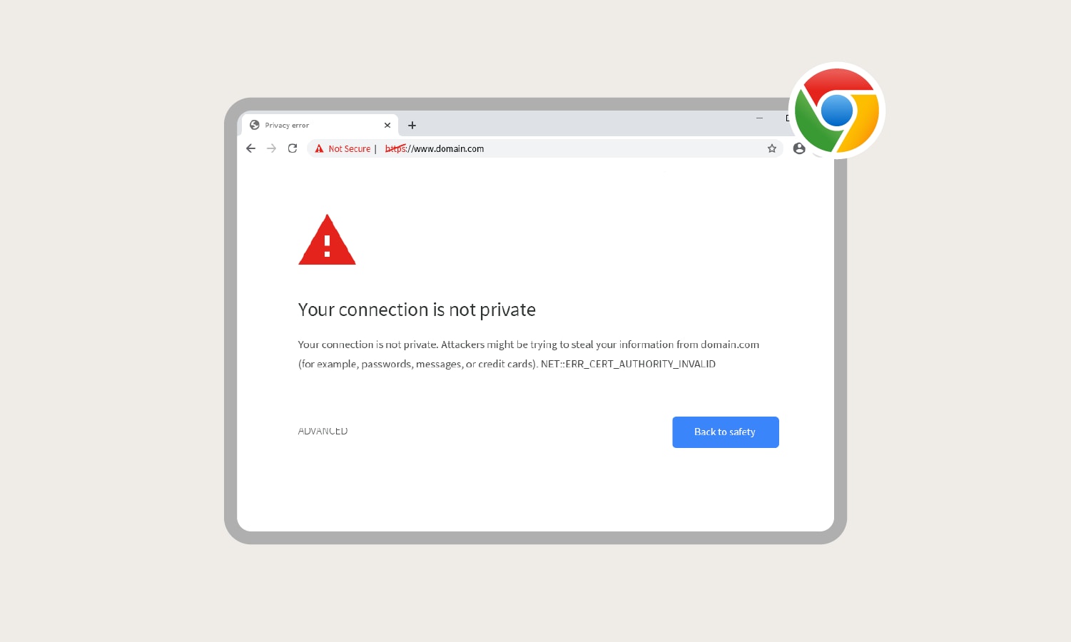 Screenshot einer Fehlermeldung „Ihre Verbindung ist nicht privat" in Google Chrome