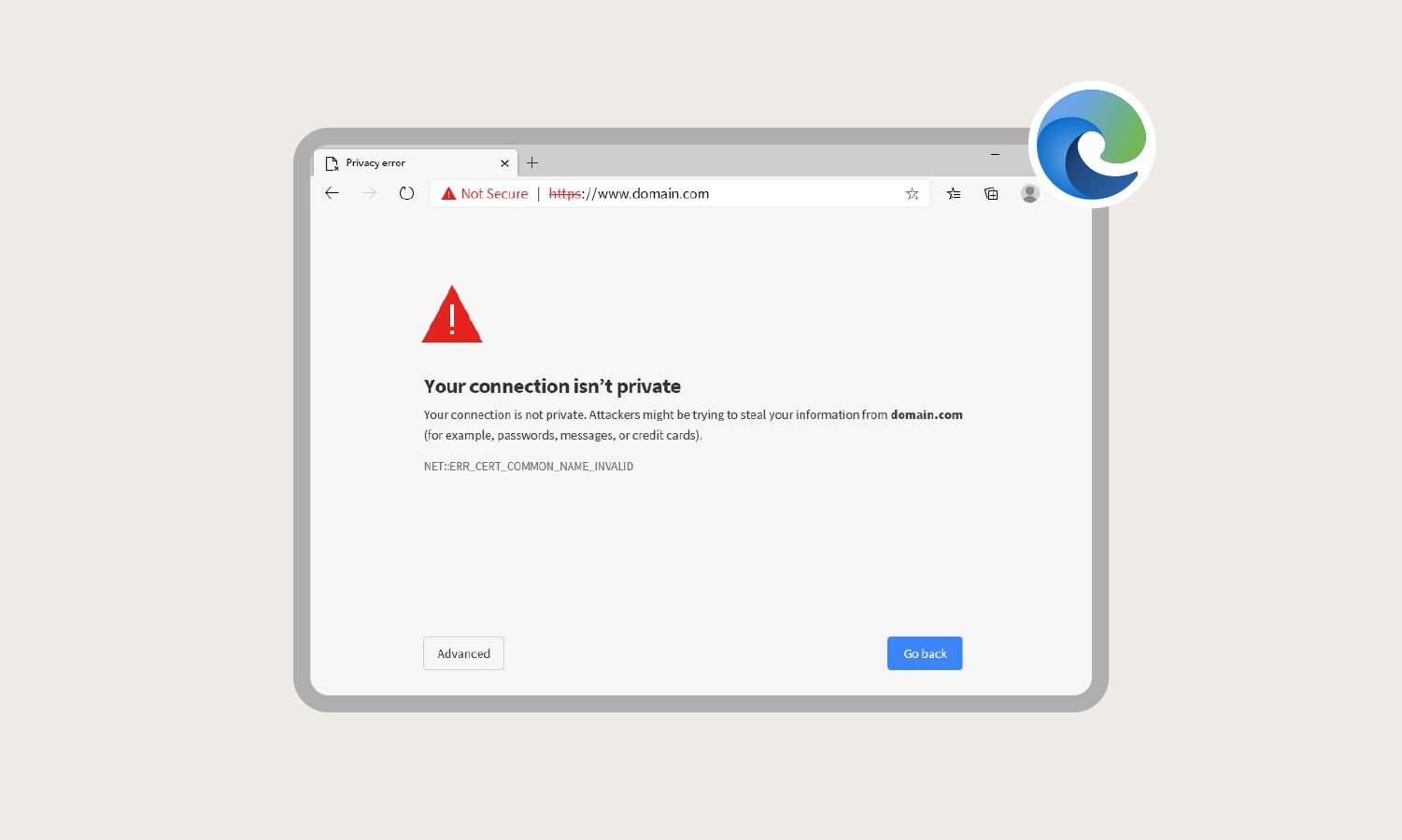 Screenshot einer Fehlermeldung „Ihre Verbindung ist nicht privat" in Microsoft Edge